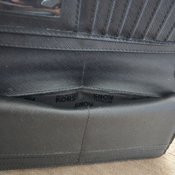 Michael Kors Wallet Black Leather Jet Set Travel Continental Zip Around Pebbled - Picture 12 of 16